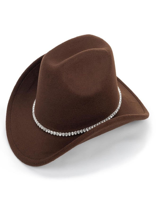 UTOWO Western Sparkly Rhinestone Cowgirl Hat Rolled Brim Western Felt Fedora Sparkly Glitter Cowboy Hat - Image 5