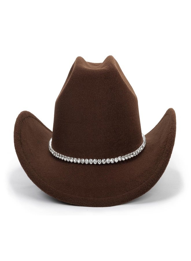 UTOWO Western Sparkly Rhinestone Cowgirl Hat Rolled Brim Western Felt Fedora Sparkly Glitter Cowboy Hat - Image 4