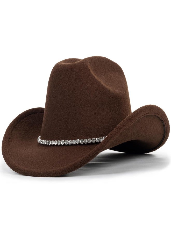 UTOWO Western Sparkly Rhinestone Cowgirl Hat Rolled Brim Western Felt Fedora Sparkly Glitter Cowboy Hat - Image 1