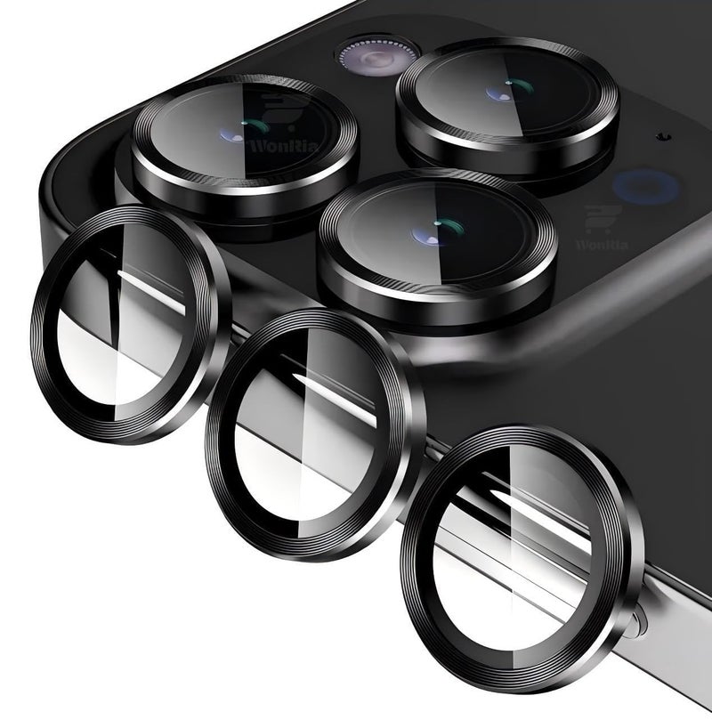 WonReza ® Pack 3 - Camera lens Protector Ring for iPhone 17 Pro Max 5G Camera Tempered Glass Aluminum Alloy Rings, Ultra-HD Metal Frame- Black - Image 1