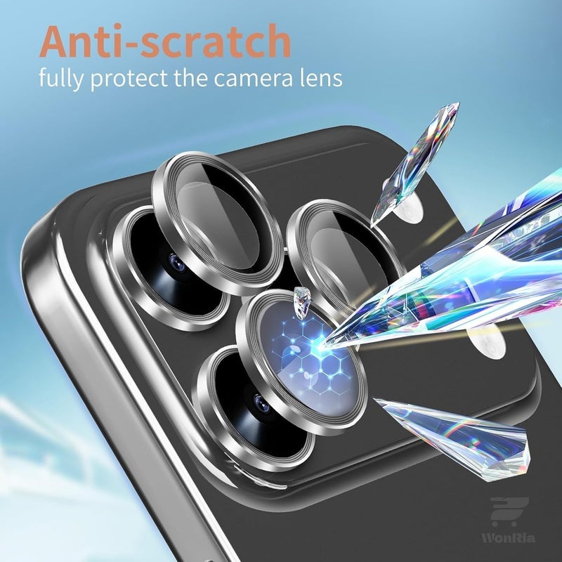 WonReza ® Pack 3 - Camera lens Protector Ring for iPhone 17 Pro Max 5G Camera Tempered Glass Aluminum Alloy Rings, Ultra-HD Metal Frame- Black - Image 4