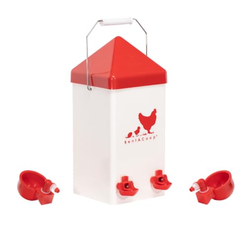 RentACoop 1 Gallon PVC Chicken Waterer with 2 Auto-Fill Cups, Horizontal Nipples and Anti-Roost Cone - Suitable for Chicks, Chickens, Quails, Pigeons and Gamebirds - Image 1