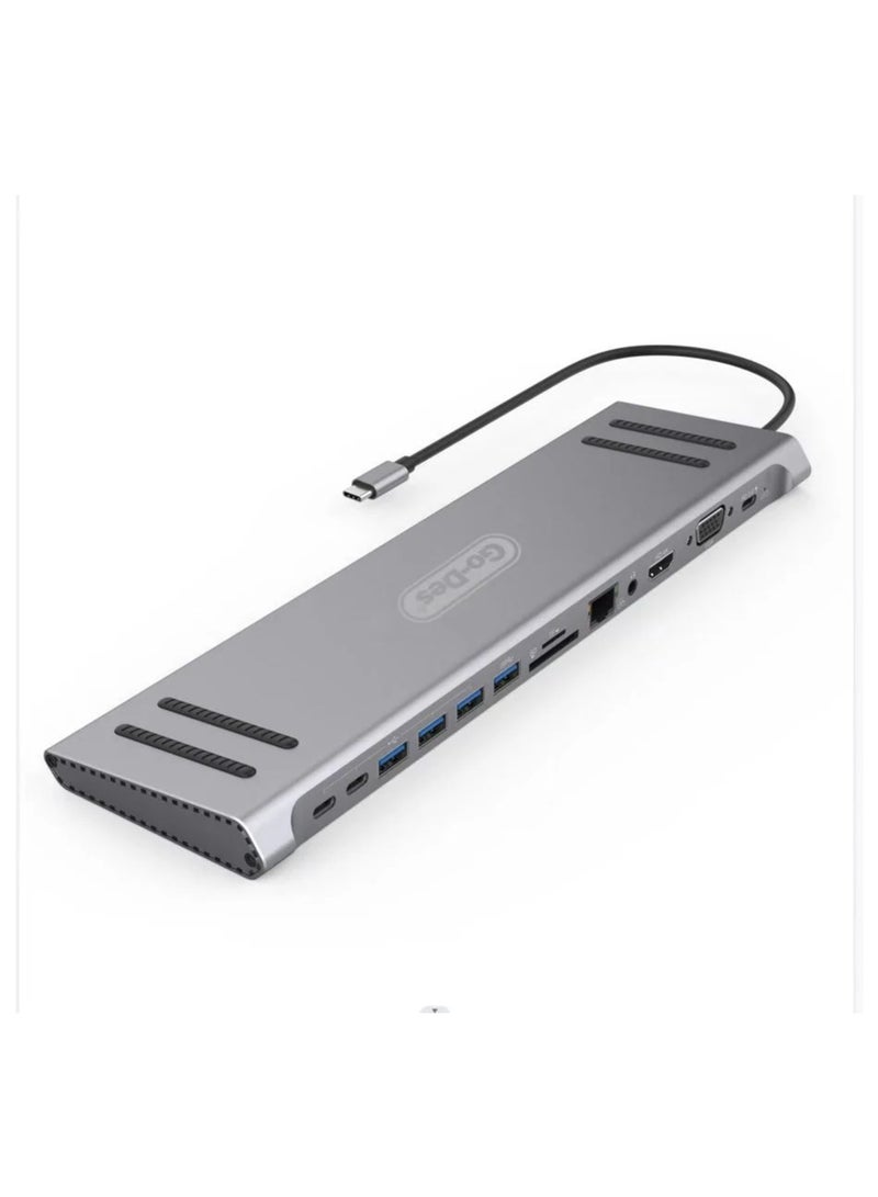 GO-DES 14in1 USB C Type-C  Hub docking station 3.5mm  Go-Des PD Charging Adapter For MacBook Pro And Huawei - Image 2