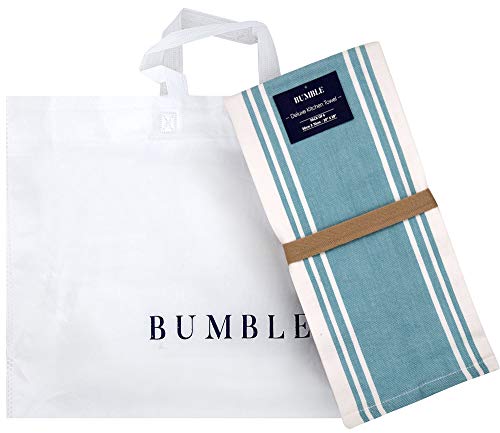 Bumble Towels Premium Kitchen Towels (20”x 28”, 6 Pack) | Large Cotton Dish Towels | Flat & Terry Highly Absorbent Kitchen Linen Set with Hanging Loop | Wide Stripe Aqua - Image 5