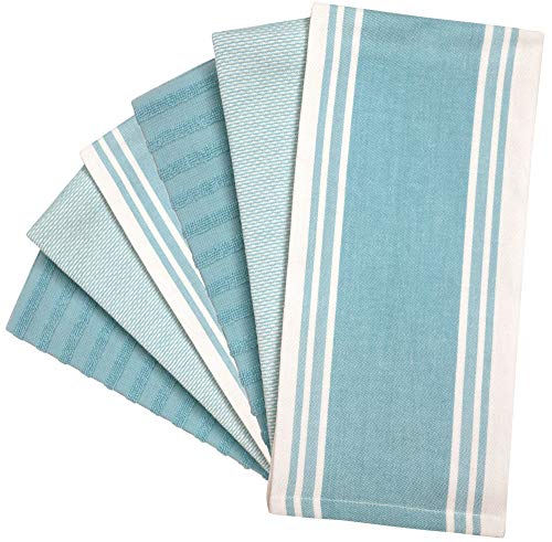 Bumble Towels Premium Kitchen Towels (20”x 28”, 6 Pack) | Large Cotton Dish Towels | Flat & Terry Highly Absorbent Kitchen Linen Set with Hanging Loop | Wide Stripe Aqua - Image 3