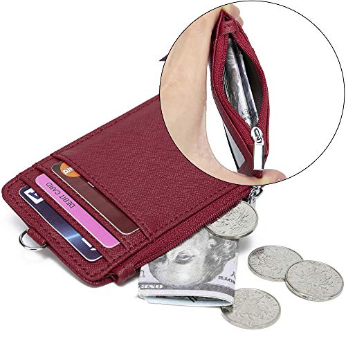 Leamekor ID Badge Holder with Neck Lanyard PU Leather ID Badge Wallet Case with 1 ID Window, 4 Card Slots, 1 Side Zipper Pocket (Red) - Image 4