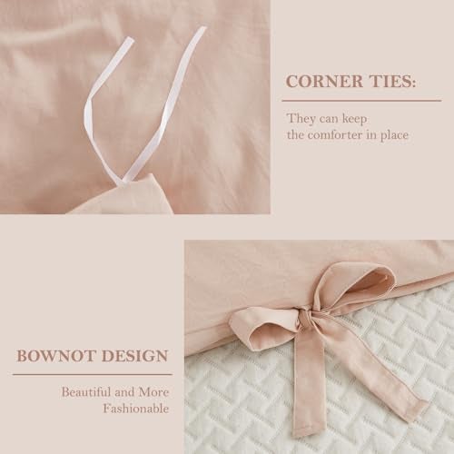 annadaif Pink Duvet Cover Queen (90x90 Inch), 3 Pieces (1 Duvet Cover, 2 Pillowcases) Soft Washed Microfiber Bowknot Bow Tie Duvet Cover Set, Easy Care Bedding Set for Men, Women - Image 4