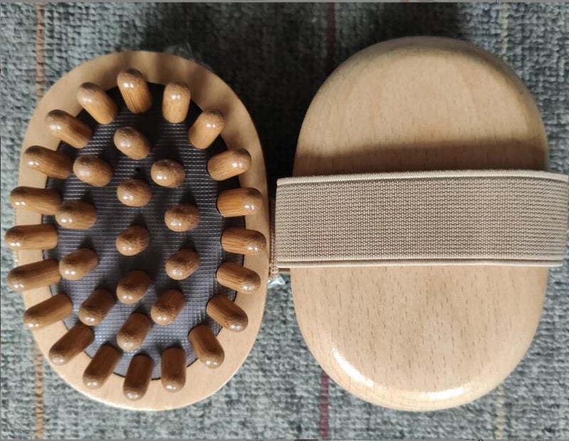 Cross-border spot Beech bath brush Oval bristle massage bath brush hand-held body dry brush hand-held sisal bath brush(Beech bullet Rivet) - Image 1
