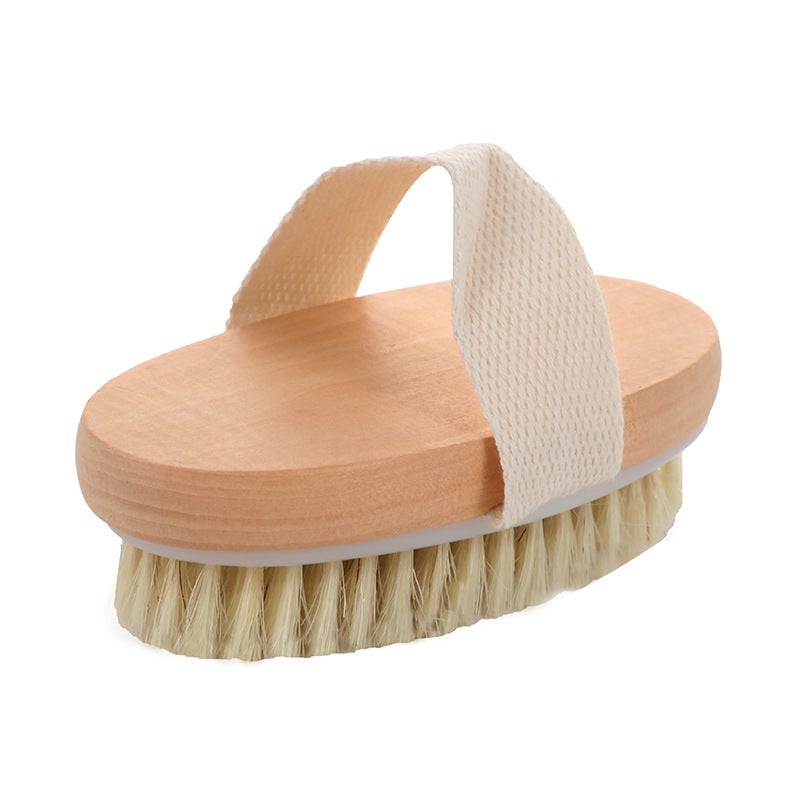 Cross-border spot Beech bath brush Oval bristle massage bath brush hand-held body dry brush hand-held sisal bath brush(Beech bullet Rivet) - Image 3