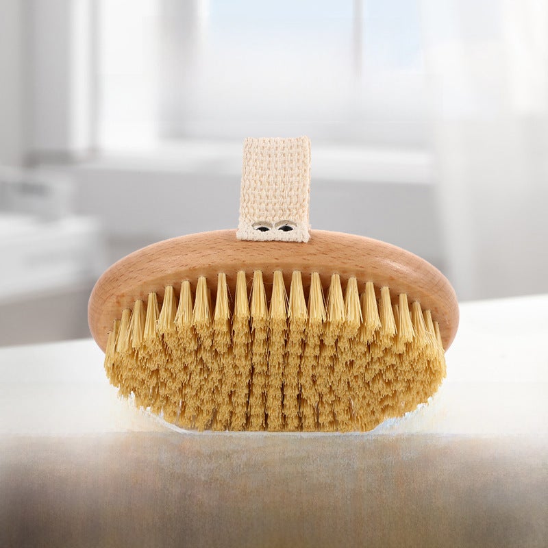 Cross-border spot Beech bath brush Oval bristle massage bath brush hand-held body dry brush hand-held sisal bath brush(Beech bullet Rivet) - Image 2