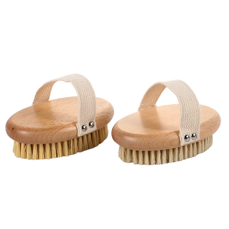 Cross-border spot Beech bath brush Oval bristle massage bath brush hand-held body dry brush hand-held sisal bath brush(Beech bullet Rivet) - Image 5