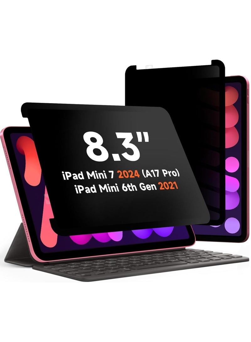 【1 Pack】 Privacy Screen Protector for IPad Mini 7 2024 (A17 Pro), Anti Glare Blue Light 4 Way Anti Spy Screen Filter, Ultra HD, Anti-Scratch, Bubble-Free, Easy Install Glass - Image 1