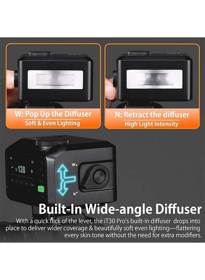 Godox iT30 Pro F iT30Pro F iT30ProF iT30Pro-F Mini Flash for Fuji Camera, TTL Auto-Exposure, HSS 1/8000 Seconds, 2.4G Wireless Xsystem, 2.8" Full-Color Touchscreen, Lithium Battery (Black) - Image 5