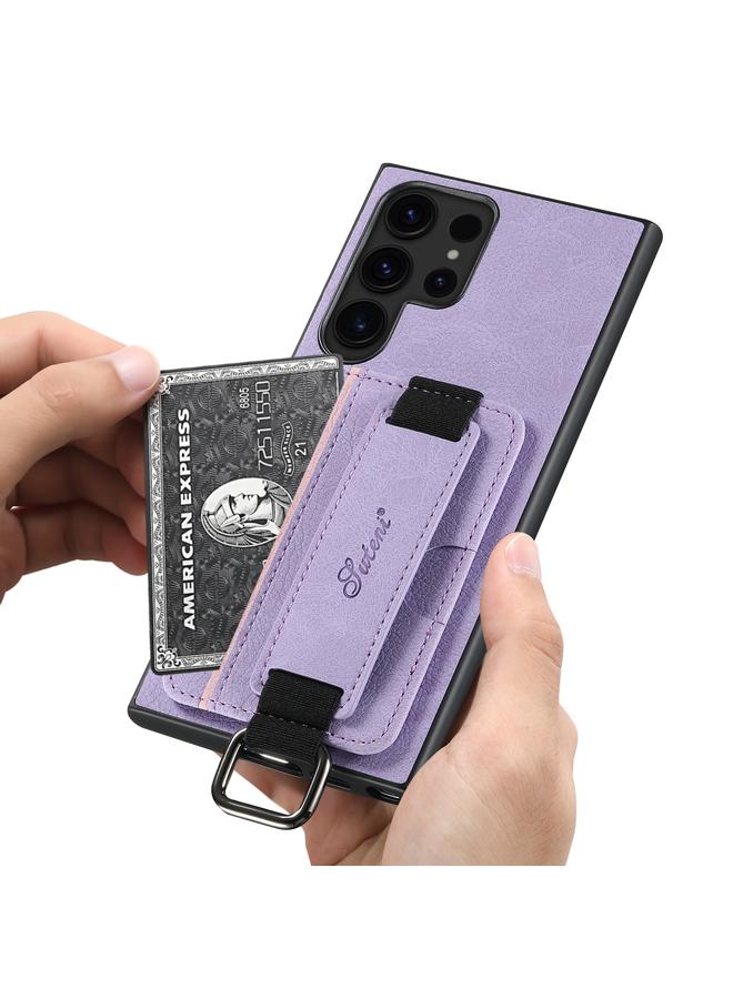 Suteni Case For Samsung Galaxy S22 Ultra 5G H13 Litchi Leather Wrist Strap Wallet Back Phone Case - Image 4