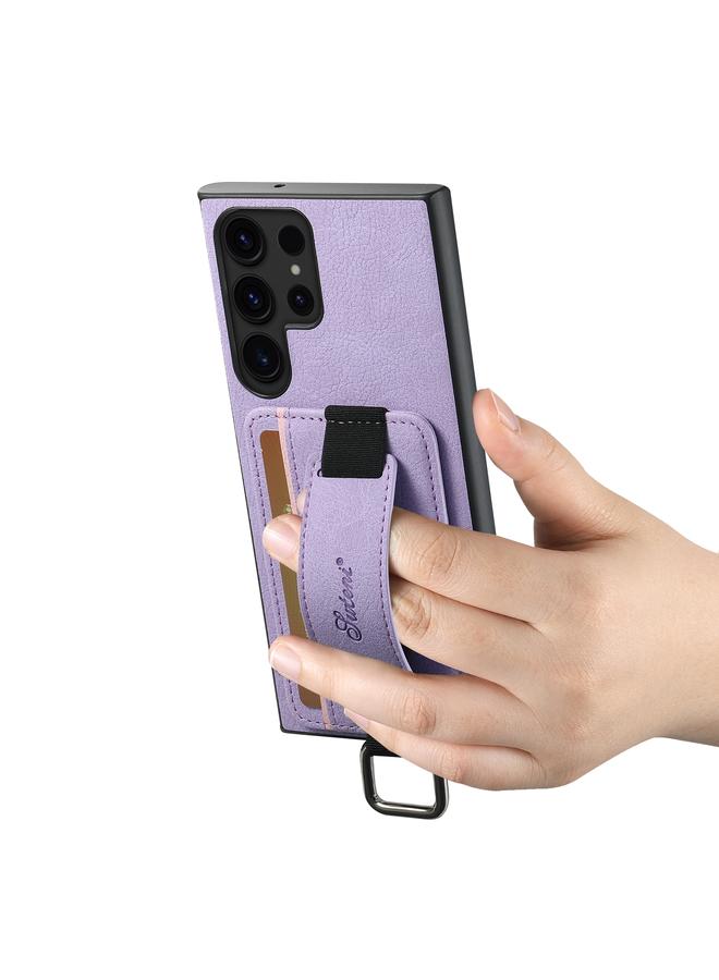 Suteni Case For Samsung Galaxy S22 Ultra 5G H13 Litchi Leather Wrist Strap Wallet Back Phone Case - Image 3