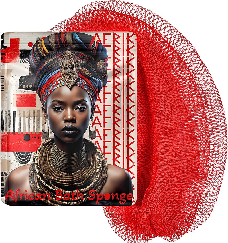 AFRIKI إسفنجة الشبكة الأفريقية من أفريقي – مقشر الجسم، مملوكة للسود ومتجذرة في أفريقيا، لجميع أنواع البشرة | طول 45 بوصة (أحمر) - Image 1