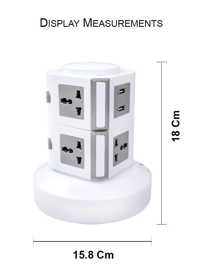 MODI 7-Outlet Vertical Tower Extension Socket with 2 USB Ports & 2 Independent Switches – 2.5m Cable, Overload Protection & Safety Plug Cap - Image 2