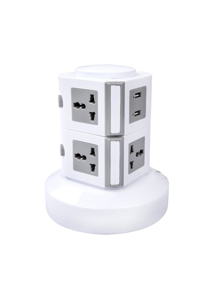 MODI 7-Outlet Vertical Tower Extension Socket with 2 USB Ports & 2 Independent Switches – 2.5m Cable, Overload Protection & Safety Plug Cap - Image 3