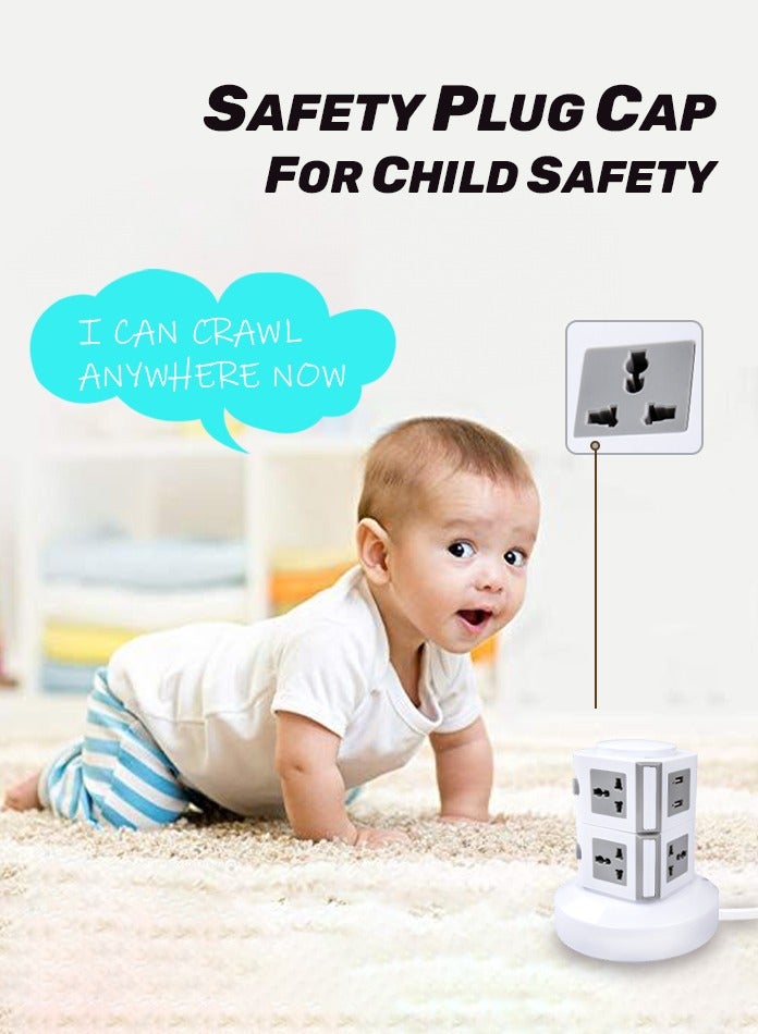 MODI 7-Outlet Vertical Tower Extension Socket with 2 USB Ports & 2 Independent Switches – 2.5m Cable, Overload Protection & Safety Plug Cap - Image 4