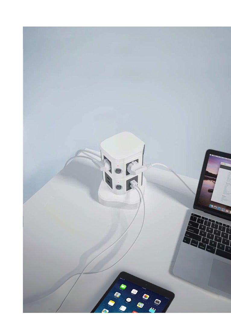MODI 7-Outlet Vertical Tower Extension Socket with 2 USB Ports & 2 Independent Switches – 2.5m Cable, Overload Protection & Safety Plug Cap - Image 5