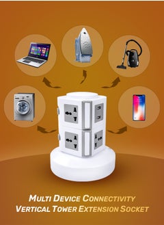MODI Universal Vertical Tower Power Strip, Multi Socket 110V-250V with 2 USB Ports, Electric Charging Station Surge Protector, Suitable For Any Country  - Image 3