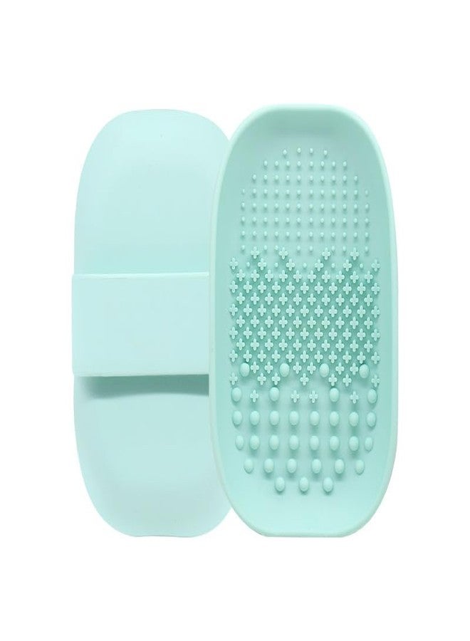 MobFest علبة تنظيف فرش المكياج المصنوعة من السيليكون من موب فيست® مع شريط إسفنجة تجميلية وفرشاة بودرة، قطعة واحدة (أخضر) - Image 1