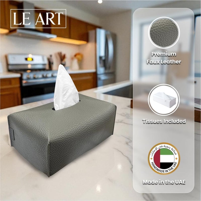 لي آرت LEART غطاء علبة المناديل الجلدي – حامل علبة مناديل أنيق للمكتب والسيارة والفندق وديكور المنزل | غرفة ��لمعيشة وغرفة النوم والحمام | حامل المناديل الوجهية، حامل علبة المناديل للسيارة (حديدي) - Image 2