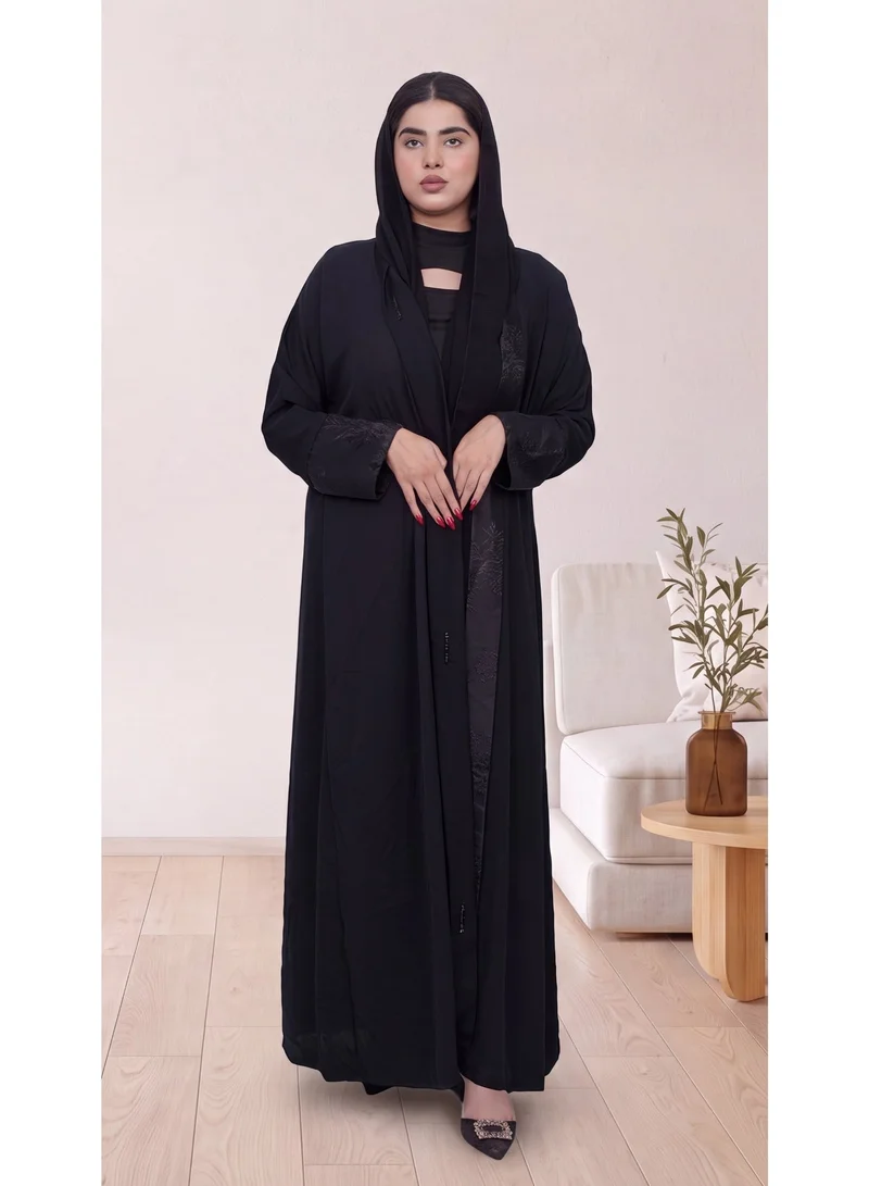 Fashion Line Elegant Black Open-Front Crepe Abaya with Shimmering Sequin Panels