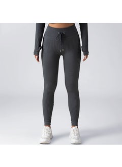 Seamless Yoga Set Zip Jacket Drawstring Pants gray trousers