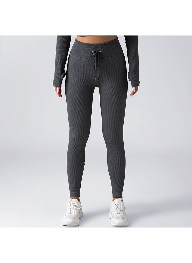 Generic - Seamless Yoga Set Zip Jacket Drawstring Pants gray trousers - Image 1