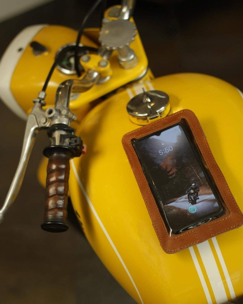 Trip Machine Company Genuine Leather Compact Magnetic Motorcycle Phone/Mobile Pouch & Tank Bag/Pouch for All Motorcycles with a Metal Tank Vintage Tan - Image 2