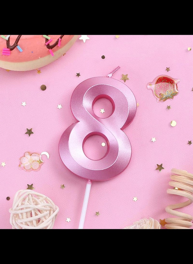 Birthday Cake Candles, Number Birthday Candle Cake Topper Decorations (Pink 8)  - Image 2