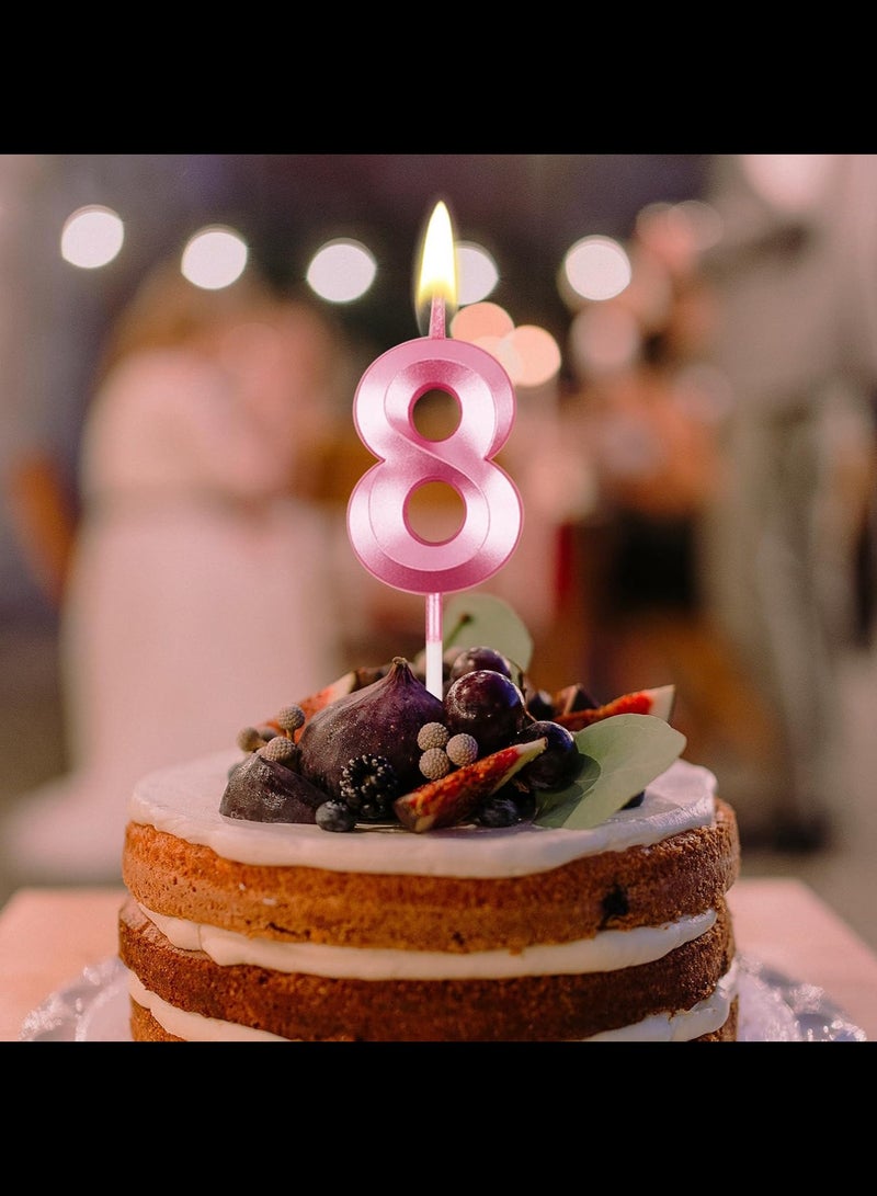 Birthday Cake Candles, Number Birthday Candle Cake Topper Decorations (Pink 8)  - Image 4