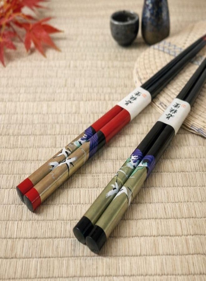 Terra Distribution Premium Japanese Chopsticks Reusable 2prs Set [ Made in Japan ] Traditional Lacquer Art Wooden Chopsticks A (Golden Crane BK/RD(2KR001)) - Image 3