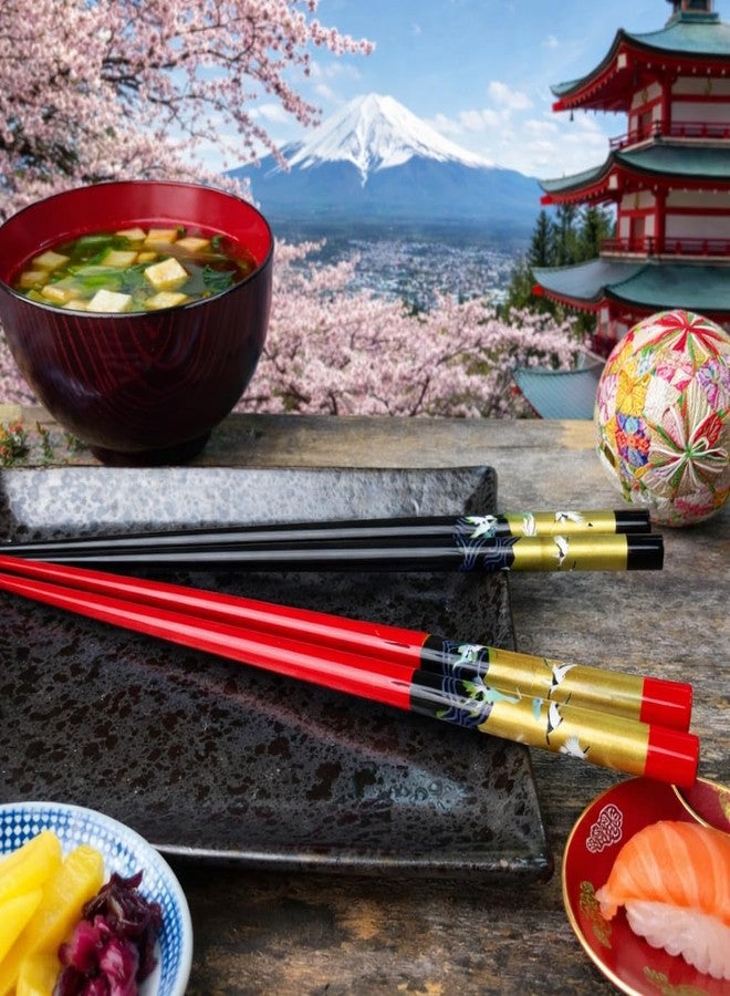 Terra Distribution Premium Japanese Chopsticks Reusable 2prs Set [ Made in Japan ] Traditional Lacquer Art Wooden Chopsticks A (Golden Crane BK/RD(2KR001)) - Image 4
