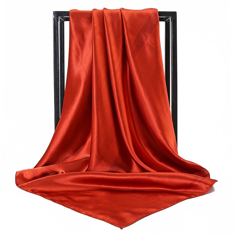 New Silk-Like Monochrome Large Scarf Fashion Solid Womens Scarf 5# rust red 