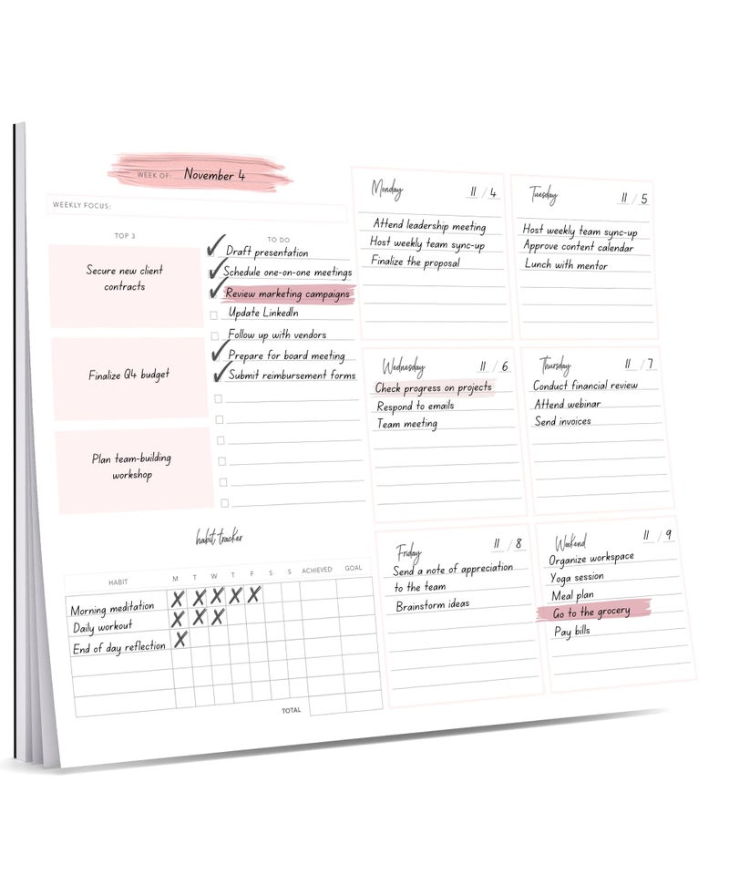 Lamare دفتر تخطيط أسبوعي لاماري - دفتر ملاحظات أسبوعي غير مؤرخ لقائمة المهام للمدرسة والمنزل ومكتب العمل وتخطيط الإنتاجية - Image 1