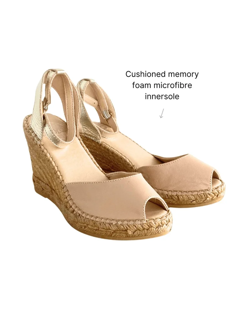 SHOEQ Sandy Champagne Peep Toe Espadrille Wedge for Women | Best Price UAE