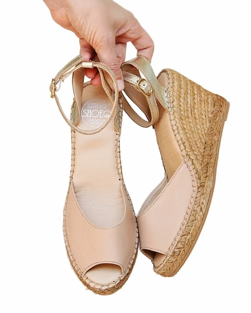 SHOEQ Sandy Champagne Peep Toe Espadrille Wedge for Women | Best Price UAE