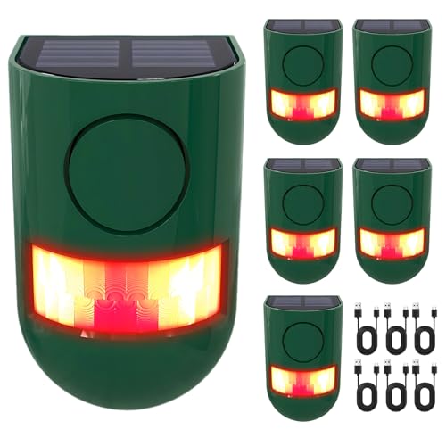 ChunHee Solar Motion Sensor Alarm Outdoor 4 Working Mode Motion Activated Alarm 129dB Loud Sound Noise Maker IP65 Waterproof Motion Detector with Strobe Light for Yard Farm Garden 6PC - Image 1