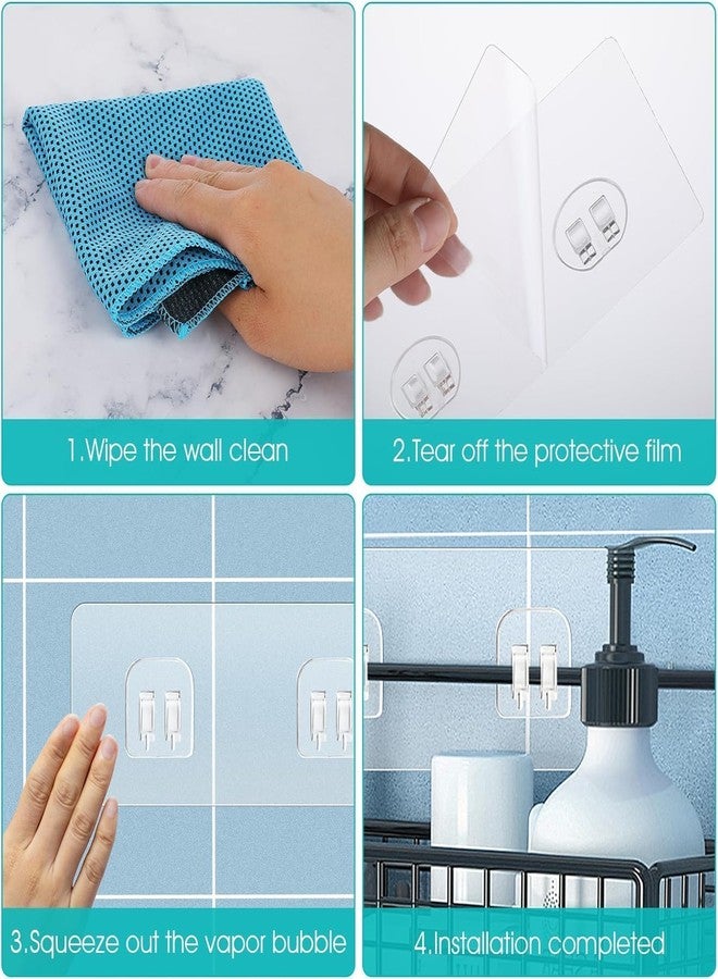 FRALUPO 4 Pack Shower Caddy Adhesive Replacement, Strong Adhesive Sticker Hooks for Corner Shower Caddy Bathroom Shelf Basket Soap Dish Hanging Hooks Kitchen Accessories No Drilling (Double V Hook) - Image 4