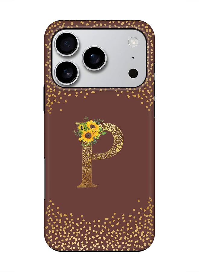 Stylizedd Tough Pro Magnetic Case for iPhone 17 Pro, Dual Layer hybrid PC + TPU Mobile Cover Matte - Custom Floral Monogram - P  (Brown )