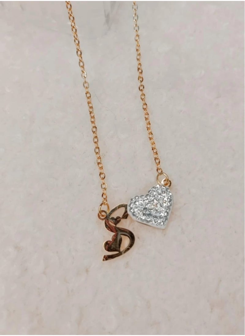 Generic Chain necklace and accessory, gold color,  heart with the letter S 