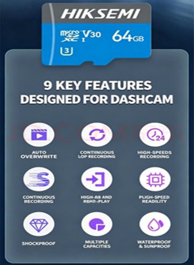 HIKSEMI 64GB Micro SDXC TF Card, V30 U3 Dash Cam Special Memory Card, Max 100MB/s Read Speed, Multi-Resistant Endurance Micro SD Card for Car DVR Vehicle Dash Cameras - Image 2