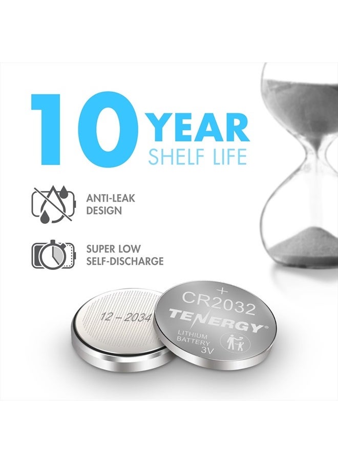 Tenergy - 3V CR2032 Batteries, Lithium Button Coin Cell 2032 Battery, Compatible with AirTags, Key FOBs, Calculators, Coin Counters, Watches, Heart Rate Monitors, Glucometer, and More - 10 Pack - Image 1