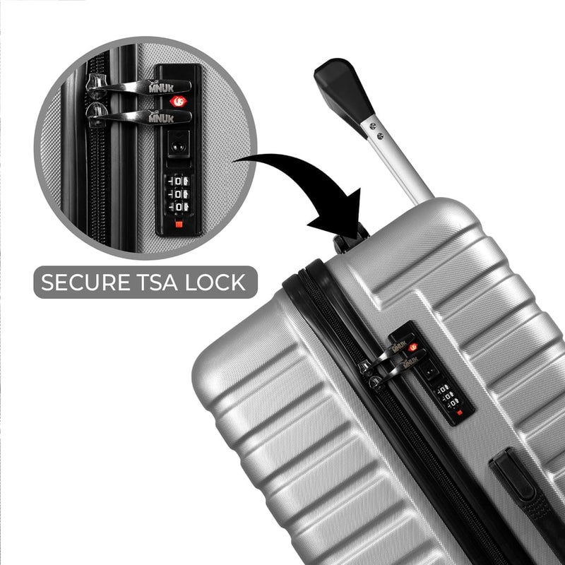 MNUK Pilgrimage Carry-on Luggage | Hardside Soft Handle Trolley with TSA Lock |Double 360° 4 Wheeler (Silver, Carry-On 20 Inch) - Image 4