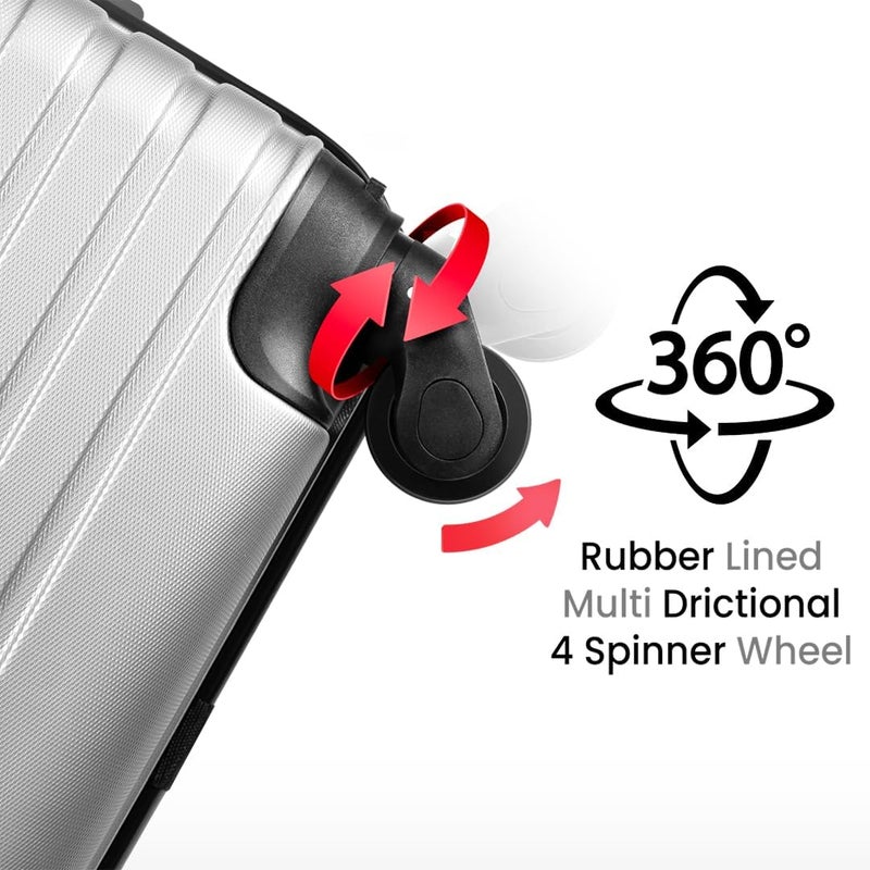 MNUK Pilgrimage Carry-on Luggage | Hardside Soft Handle Trolley with TSA Lock |Double 360° 4 Wheeler (Silver, Carry-On 20 Inch) - Image 5