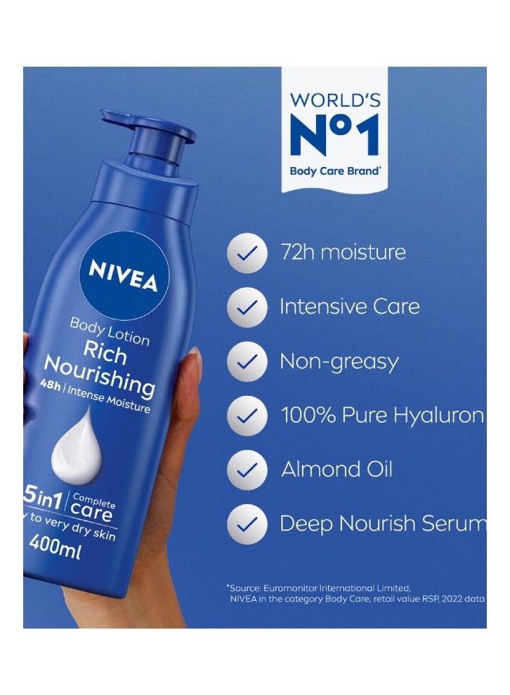 Nivea لوشن الجسم المغذي الغني بالرطوبة المكثفة لمدة 72 ساعة للبشرة الجافة 400 مل - Image 2