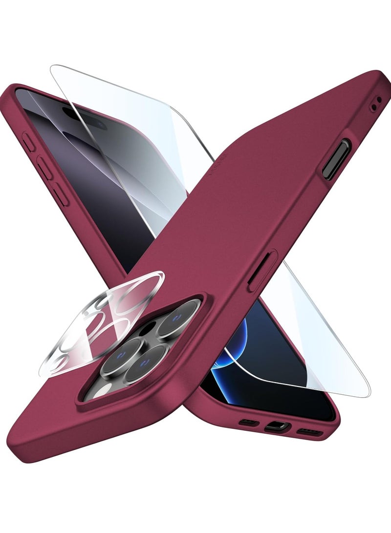 Ultra-Thin Matte Case for iPhone 16 Pro Max – Wine Red with Camera Lens and Screen Protectors - Image 1