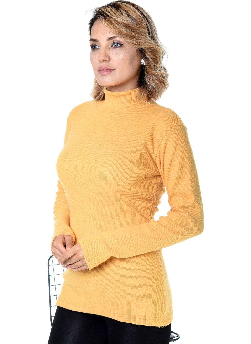 Belifanti Collection Women's Yellow Half Turtleneck Sweater  - Image 3